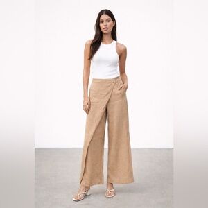Zara Camel Wrap Front Wide Leg Trousers Asymmetric Waist Size M